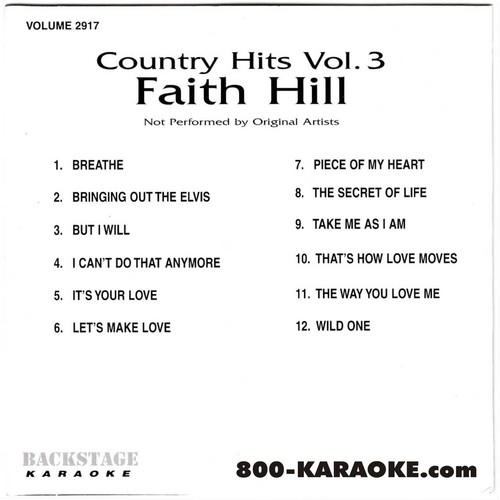BACKSTAGE KARAOKE CD+G BS2917 CDG FAITH HILL BEST 12 SONG BREATHE WILD ONE MORE - Picture 2 of 2