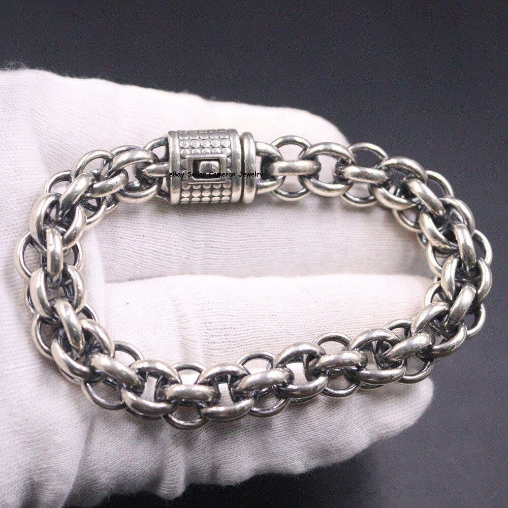 アクセサリー Vintage Silver Toggle Chain Bracelet 925 Pure Solid S925 Sterling Silver Chain Men Toggle Link