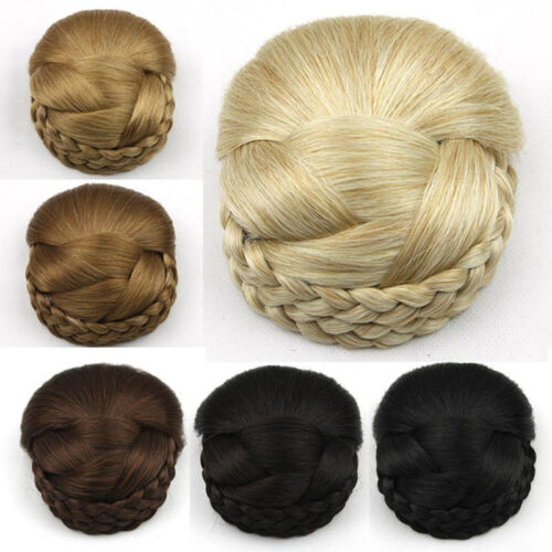 Luxury Women Braided Clip In Synthetic Hair Bun Chignon Donut Roller Hairpieces - Picture 1 of 16