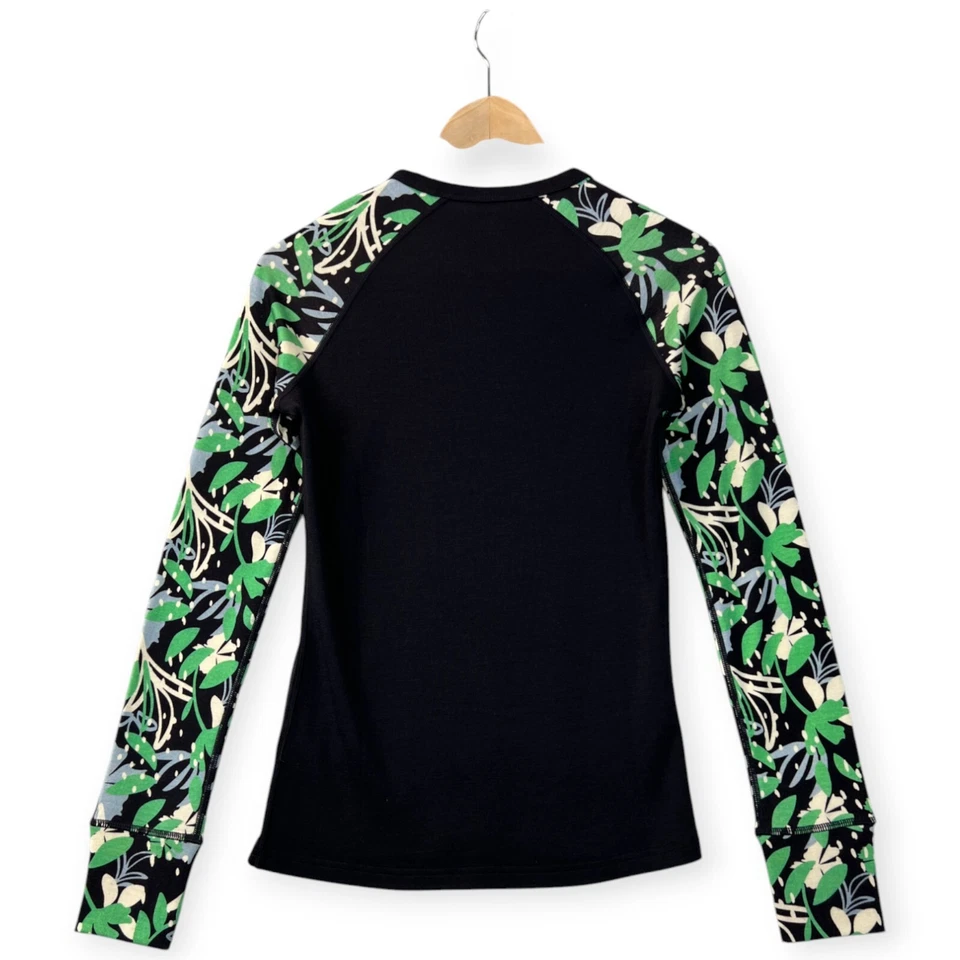 Blusa Wild Rye Evie Feminina Raglan Camada Base Tamanho 4 Chonky Floral Preta Lã Merino - Imagem 4 de 4