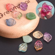 10pcs 15x12mm Floral Petal Shape Lampwork Glass Loose Top Drilled Pendants Beads