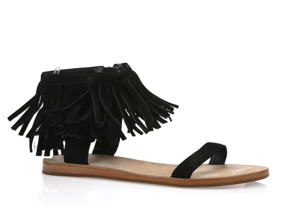 Womens KATE SPADE ALEX Black Suede Zip Casual Fringe Flats Sandals Size 8.5 - Image 4 of 4