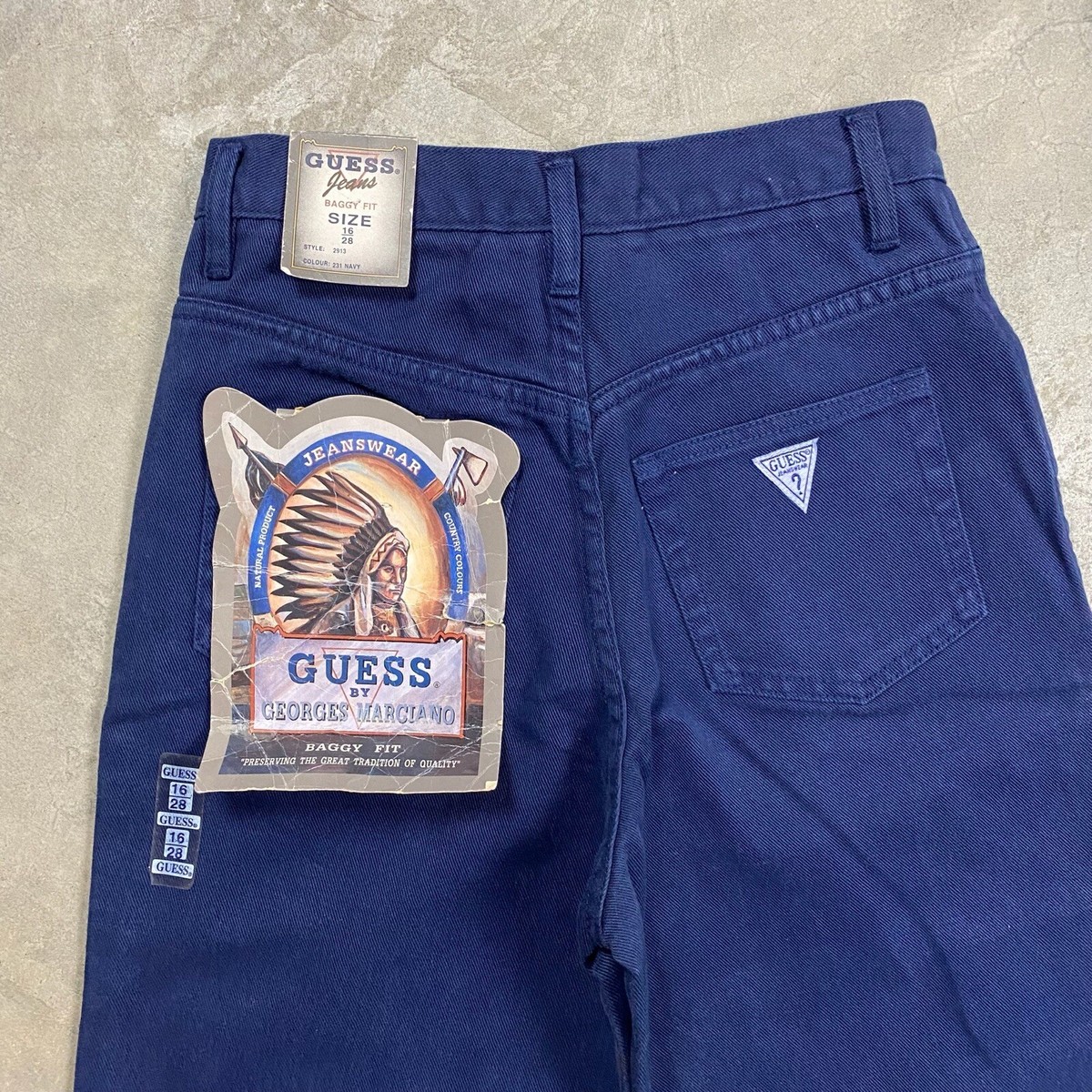 Vintage 90s Guess Jeans Women’s Baggy Fit Triangle Logo 16/28 Tapered 