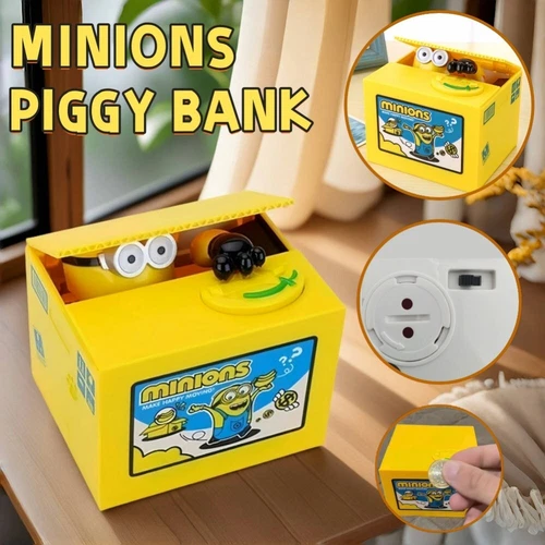 Minions Piggy Bank Plastic Doll Gift Funny Automatic Money Coin Electronic Box - Picture 3 of 14