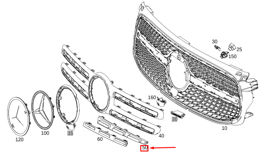 Garniture inférieure droite de calandre pour MB GLB X247 A2478882400 d'origine