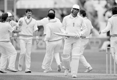 England batsman Graham Gooch is out first ball for 0, LBW to- Old Cricket Photo