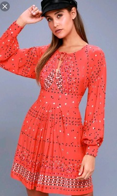 free people red long sleeve dress
