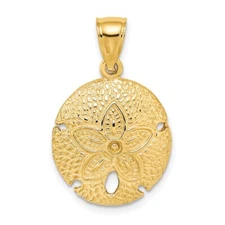 10K Yellow Gold 2-D Sand Dollar Charm Pendant for Women 2.44gm L-19mm W-17.6mm