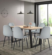 Dining Table Set, Rectangular Kitchen Table 1.5m & 6 Silver Grey Dining Chairs