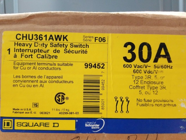 Square D 30 Amp Safety Switch Chu361awk For Sale Online Ebay