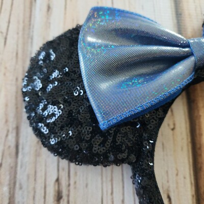 Disney Parks Minnie Mouse Sequin Ears Headband Black Sparkle Blue Bow Shimmer s-l400.jpg main image 2