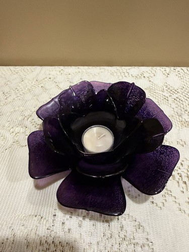 Dark Purple Glass Flower Shaped Candle Holder - Picture 7 of 8