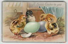 Postcard Raphael Tuck No. 105 Easter Four Chics with Eggs