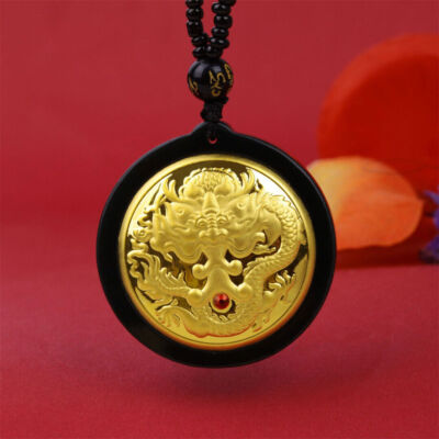 999 Yellow Gold With A Grade Hetian Jade Bless Dragon Pendant