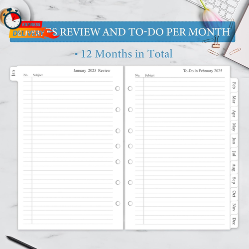 2025 Monthly Planner Refill, 7 Ring Inserts, 12 Calendars with Tabs, 5.5" X 8.5" - Picture 4 of 12