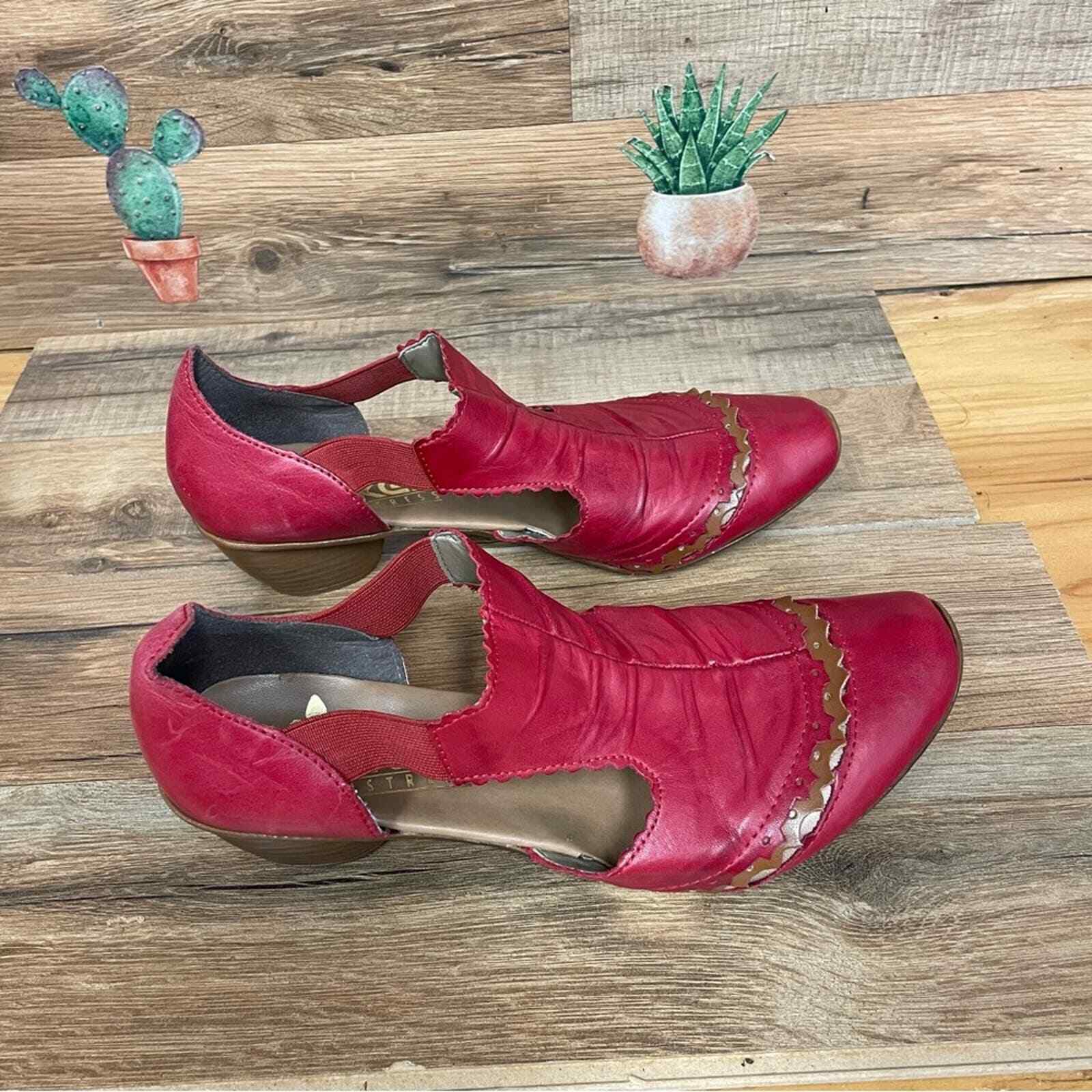 Rieker Womens Shoes Mirjam red leather artisan size 37/6 ren fair