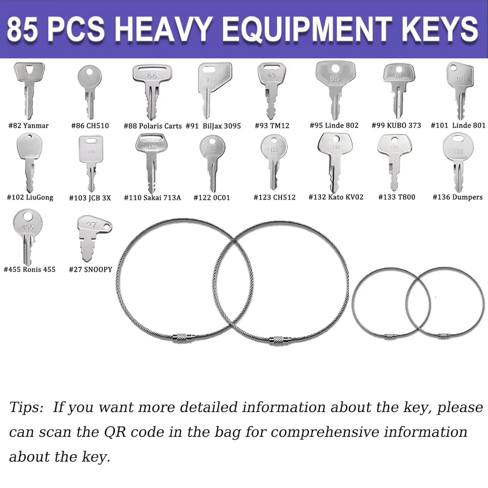 85 Heavy Master Equipment Keys Set JCB Genie Case Komatsu JD Volvo Kubota Hyster - Image 4 of 4