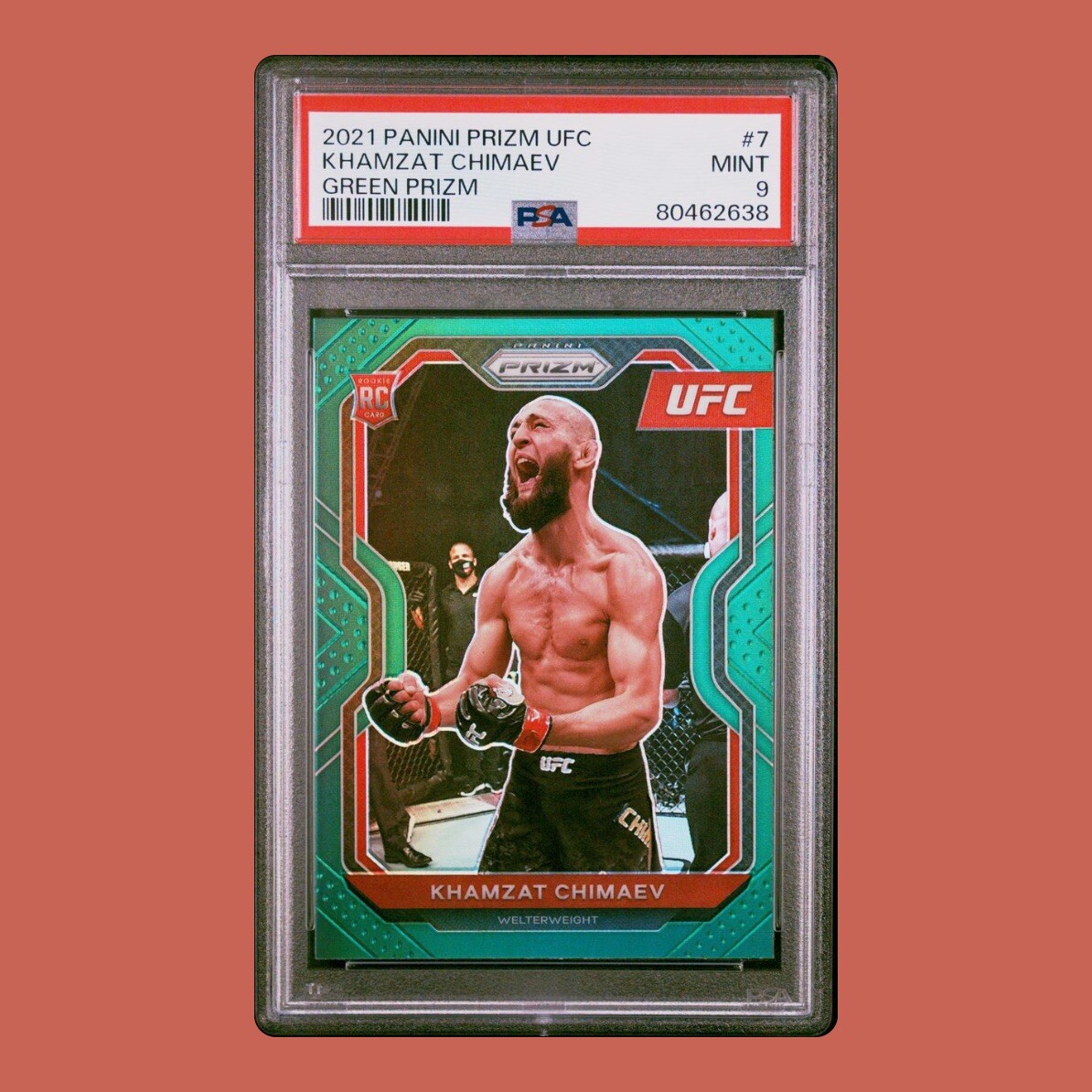 2021 Panini Prizm UFC Green Prizm Khamzat Chimaev #7 PSA 9 MINT Rookie RC