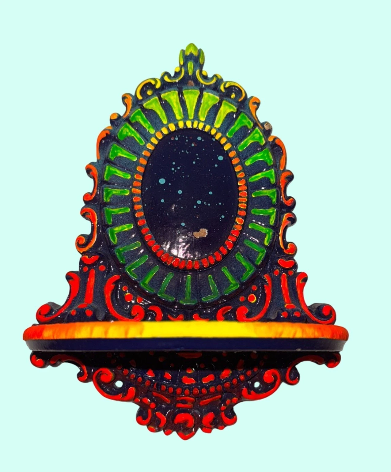 Painted Wall Shelf Multicolor Ornate Design altar Inches Boho Decor