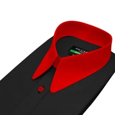 Men's 70s Revival Long Round Point Shirt Black with Red Collar Halloween Costume