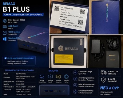 BEMAX MaxMini PC B1 Plus Mini PC J3355 6GB 128GB SSD Win10 Pro Blau