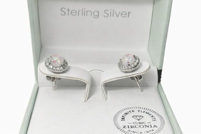 Sterling Silber Opal Ohrstecker Halo CZ Edelstein unendliche Elemente verpackt