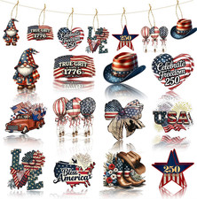 250 Anniversary Wooden Ornaments for Tree 12 Pcs Wooden 4Th of July Hanging Orna