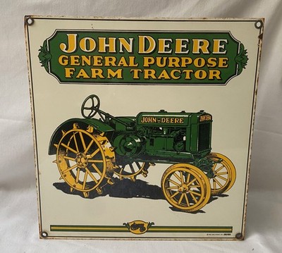Vintage John Deere Emailleschild, Blechschild 1995 Ande Rooney 25x25 cm Traktor