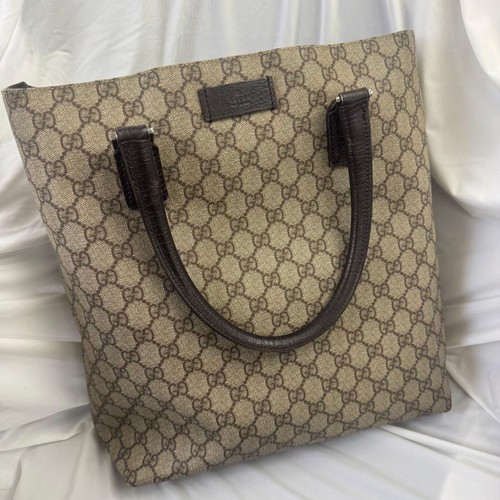 Gucci GG Supreme Leather Tote Bag Brown A4 Compatible Handbag