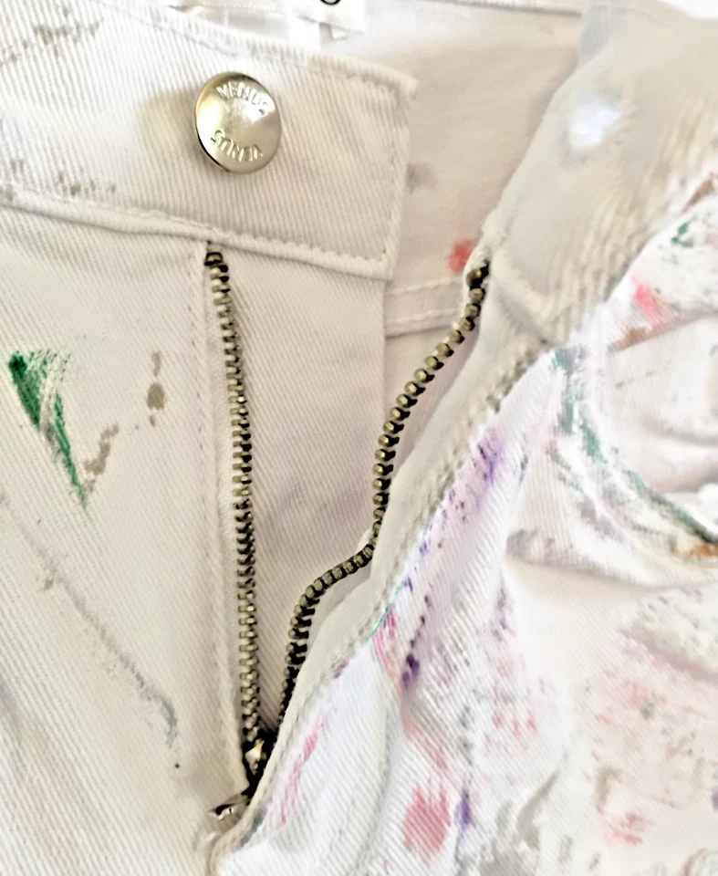 Уникальный Venus размер 4 срезанные белые джинсы шорты разрыв отверстия переработанный гранж молотый - Изображение 4 из 4