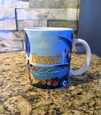 Starbucks Hawaii E Komo Mai Coffee Mug 14 oz Hula Girl Surfing 2008 Souvenir B11