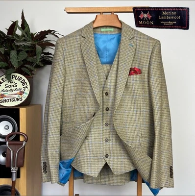 Brook Taverner Merino Moon Tweed (40R) 3 Three Piece Suit Houndstooth Men’s - Image 1 of 4