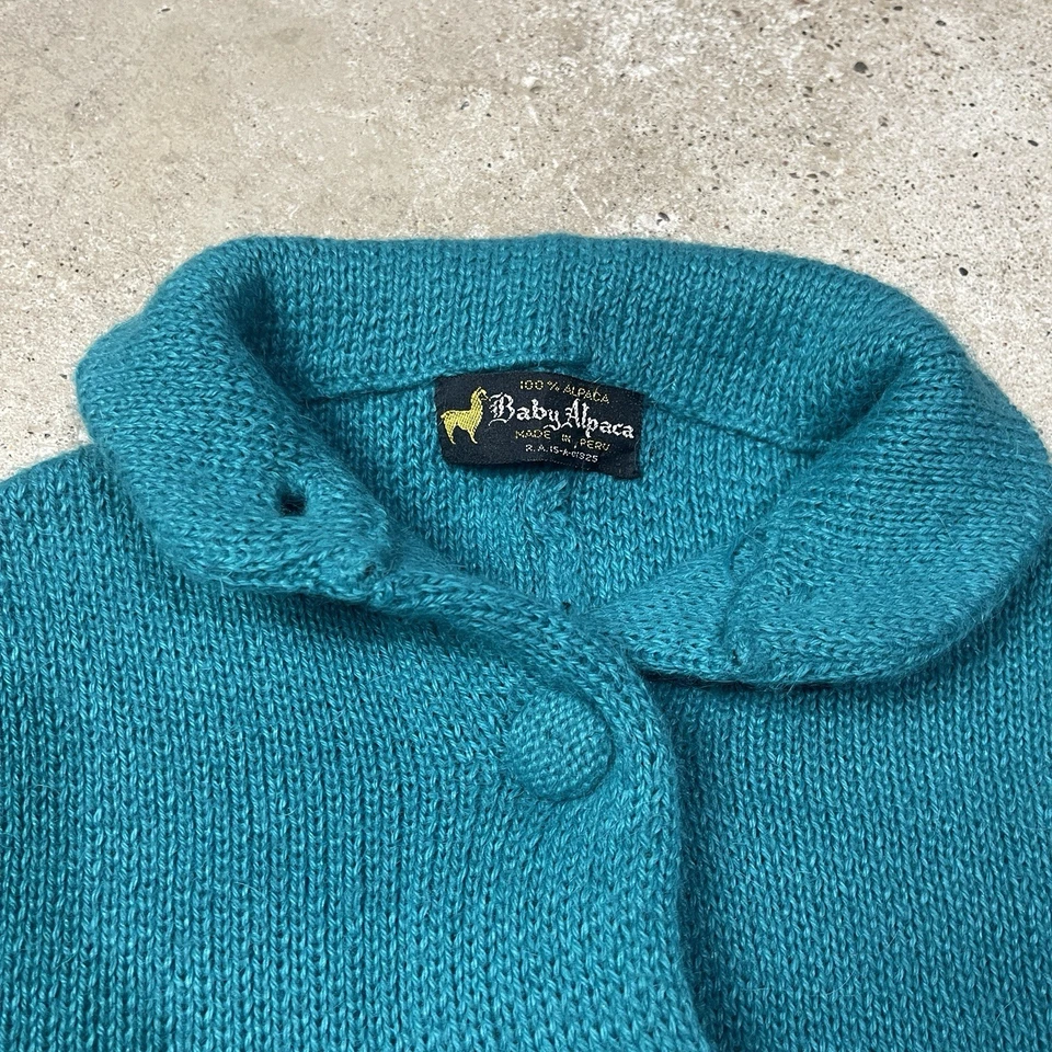 Abrigo Suéter Abrigo Tejido Peruano Azul Bebé Capa Alpaca Vintage Años 60 Mantón Mod Perú Foto 2 de 3
