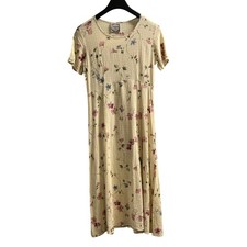 Vintage Dressing Clio Y2K Dress Womens M Yellow Pleated Floral Maxi Cottagcore