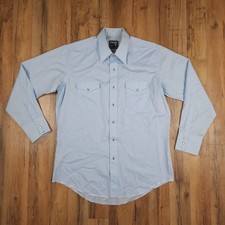 Vintage Wrangler Pearl Snap Shirt Mens 16.5-33 Light Blue Cowboy Cut Western USA
