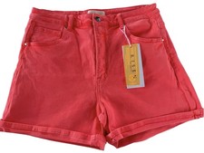 Risen Neon Coral High Rise Denim Shorts Women 1XL Rolled Cuff Stretch NWT