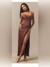 NWT BHLDN Anthropologie Delaney Scoop-Neck Scarf Satin Maxi Dress $248 XS