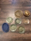 Vintage Depression Glass Plates lot of 7 blue green