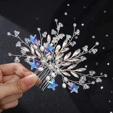Flower Bride Wedding Hair Comb Crystal Leaf Bridal Headpieces Rhinestone Hair...
