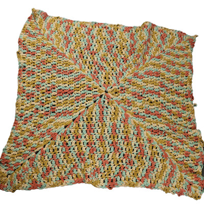 Handmade Crochet Afghan Lap Throw Blanket Pink Blue Tan White 38''x38''