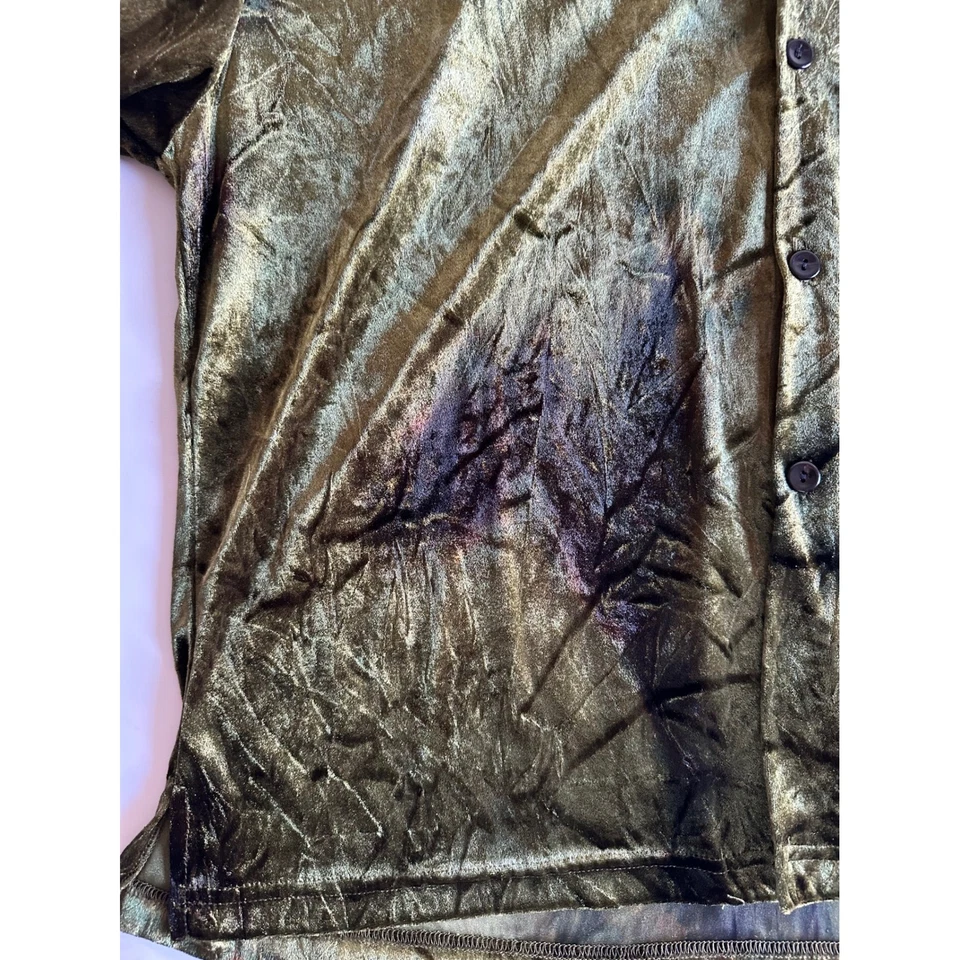 Camisa De Colección LBZ Verde Oliva Terciopelo Abotonada Para Hombres Extra Grande XL Hecha en EE. UU. Y2K Foto 3 de 4