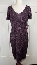 NWT Adrianna Papell Night Plum Beaded Sequin Sheath Dress Size 10 $259