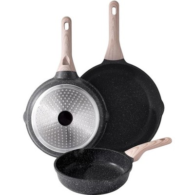Einfache Reinigung & Praktische Ausgießer: 3-teiliges Bratpfannen Set 24-32 cm