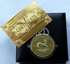 2011 SOUTH AFRICA 24K FINE GOLD PLATED SPRINGBOK KRUGERRAND BOX & C.O.A