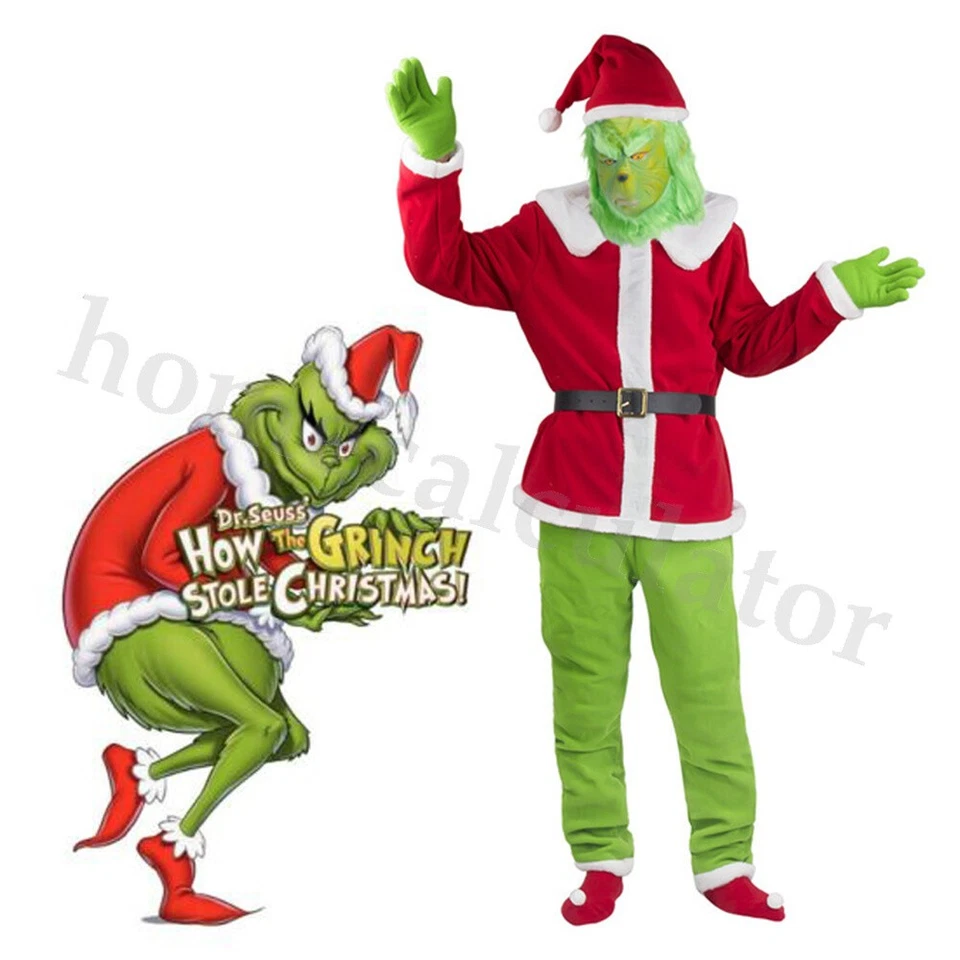 2025 Adult Costume The Grinch Mens Christmas Santa Xmas Cosplay Fancy Outfit Set - Image 4 of 4