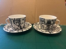 2 x iittala Taika Cup & Saucer Sets (Black & White Owl) Klaus Haapaniemi.   VGC