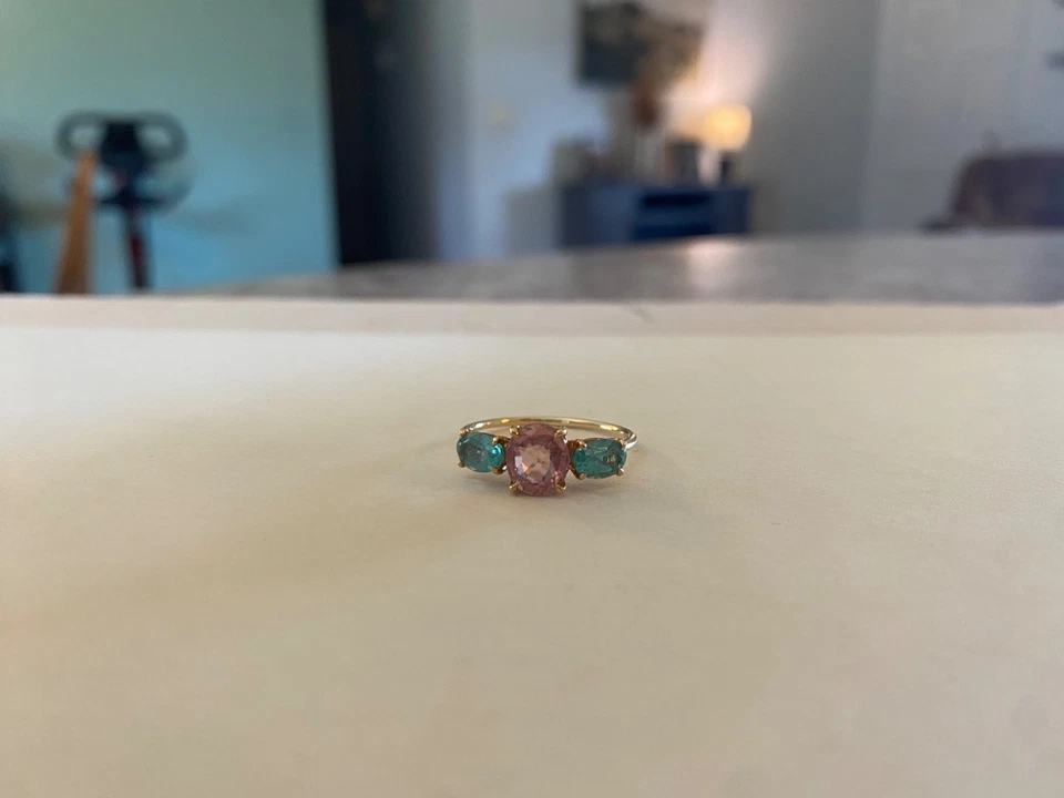 Natural tourmaline and apatite ring 18k solid gold - Image 2 of 4