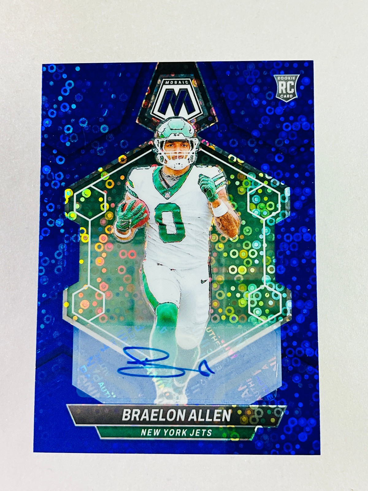 2024 Mosaic Braelon Allen Rookie Auto No Huddle Blue Prizm #389 Jets
