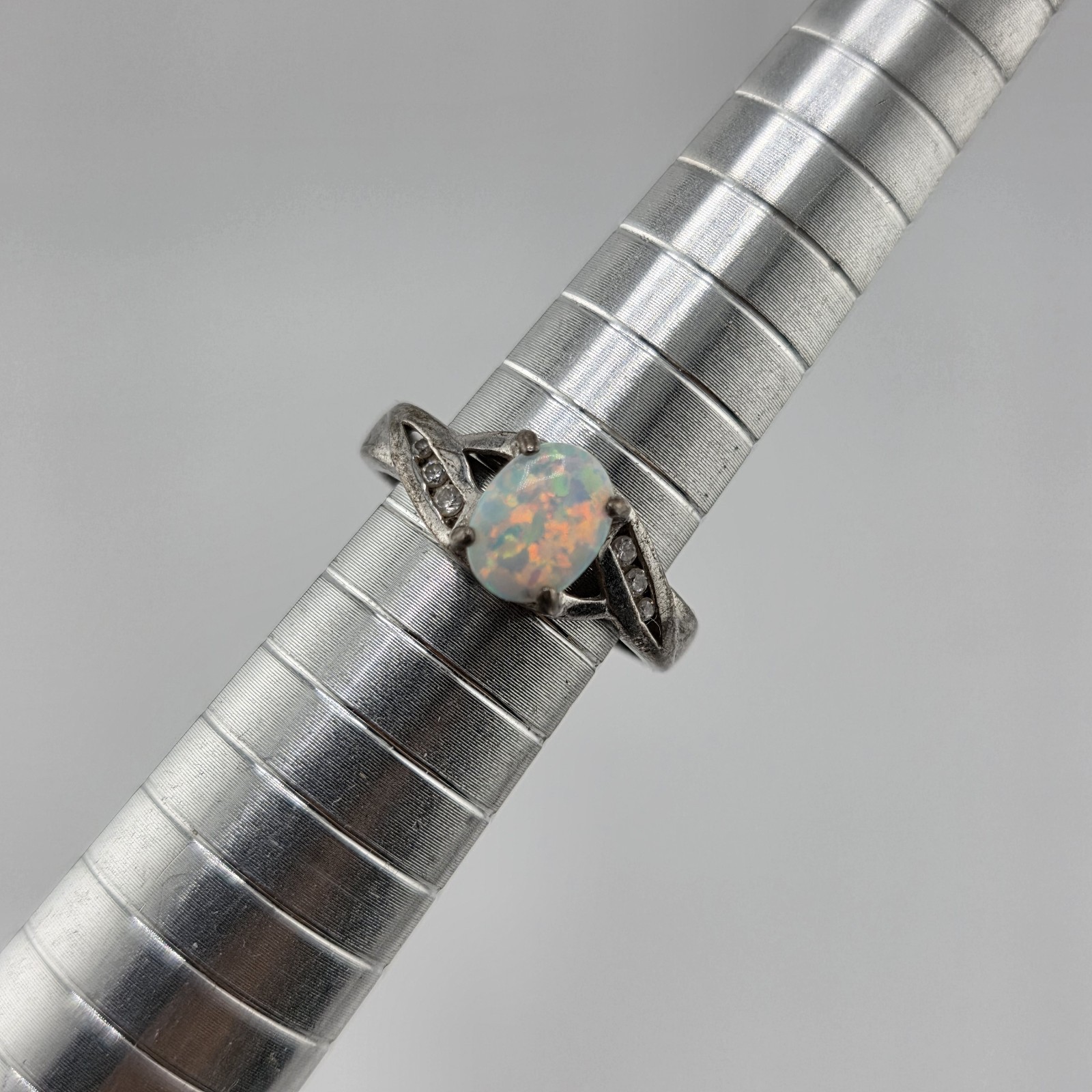 Opal Ring Sterling Silver 925 Simulated Cubic Zir… - image 1