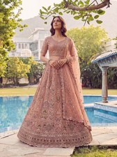 Luxury Bridal Net Lehenga Choli Dori Embroidery Wedding Outfit